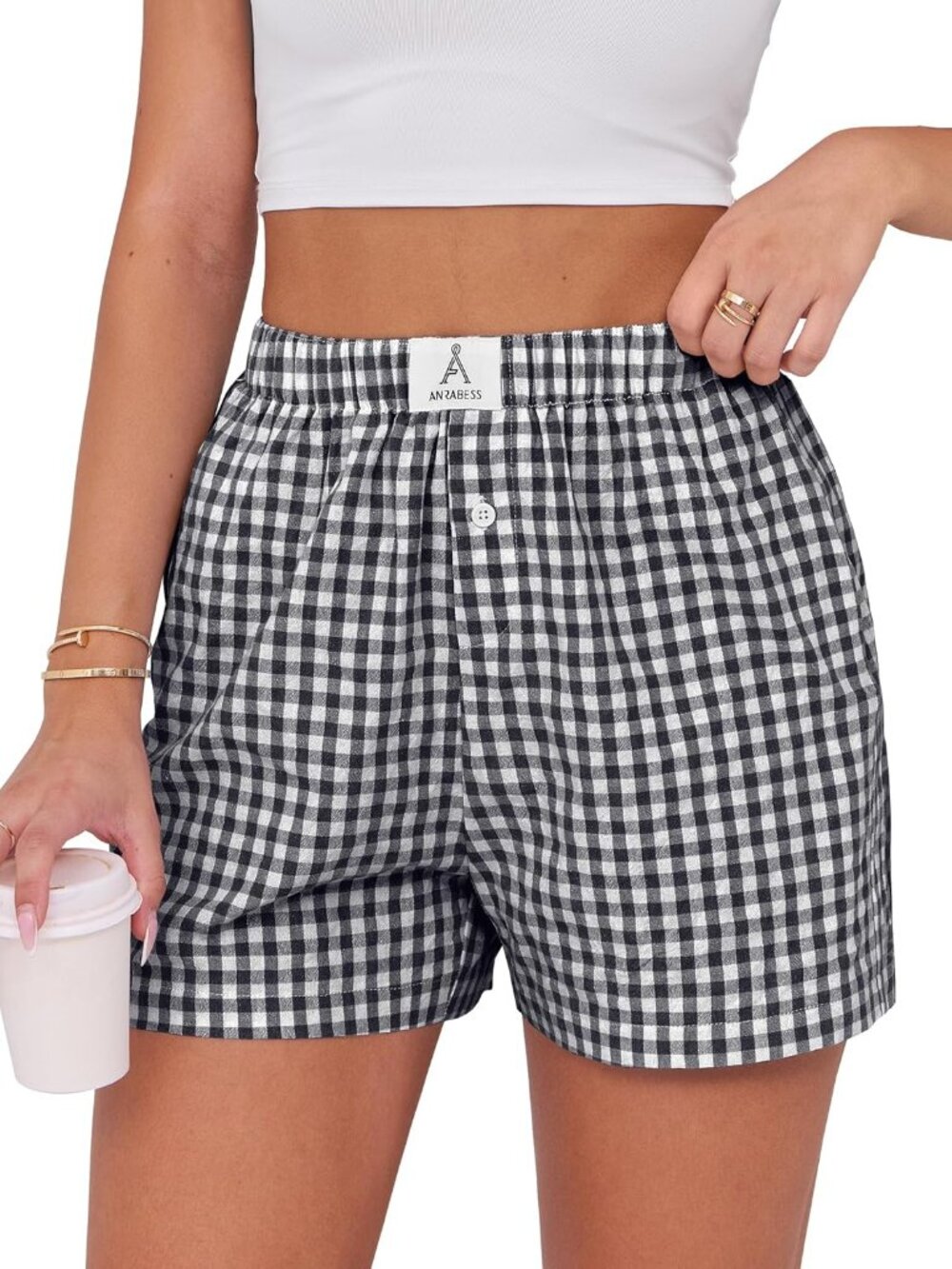 〽️Women's Boxer Shorts Black White Plaid Casual Lounge Sleep Comfort High Rise